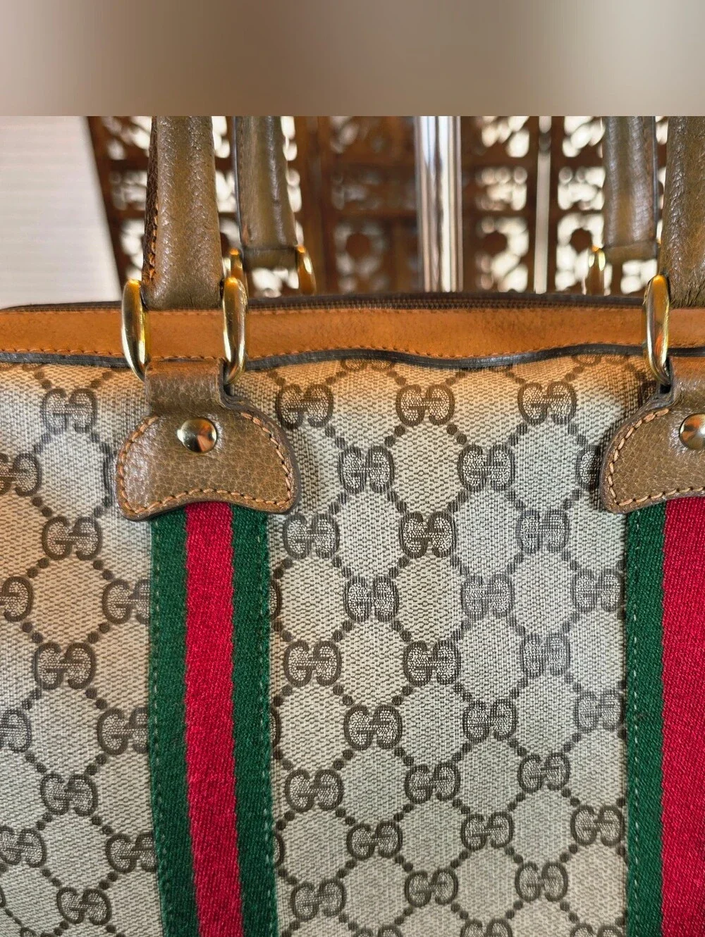 Vintage Italian Gucci Signature GG Canvas Boston Speedy Style. Comes w COA